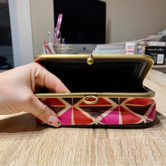 Fossil Handbags - Fossil Pink & Brass Geometric Print Frame Clutch Cosmeics Case w/ Mirror